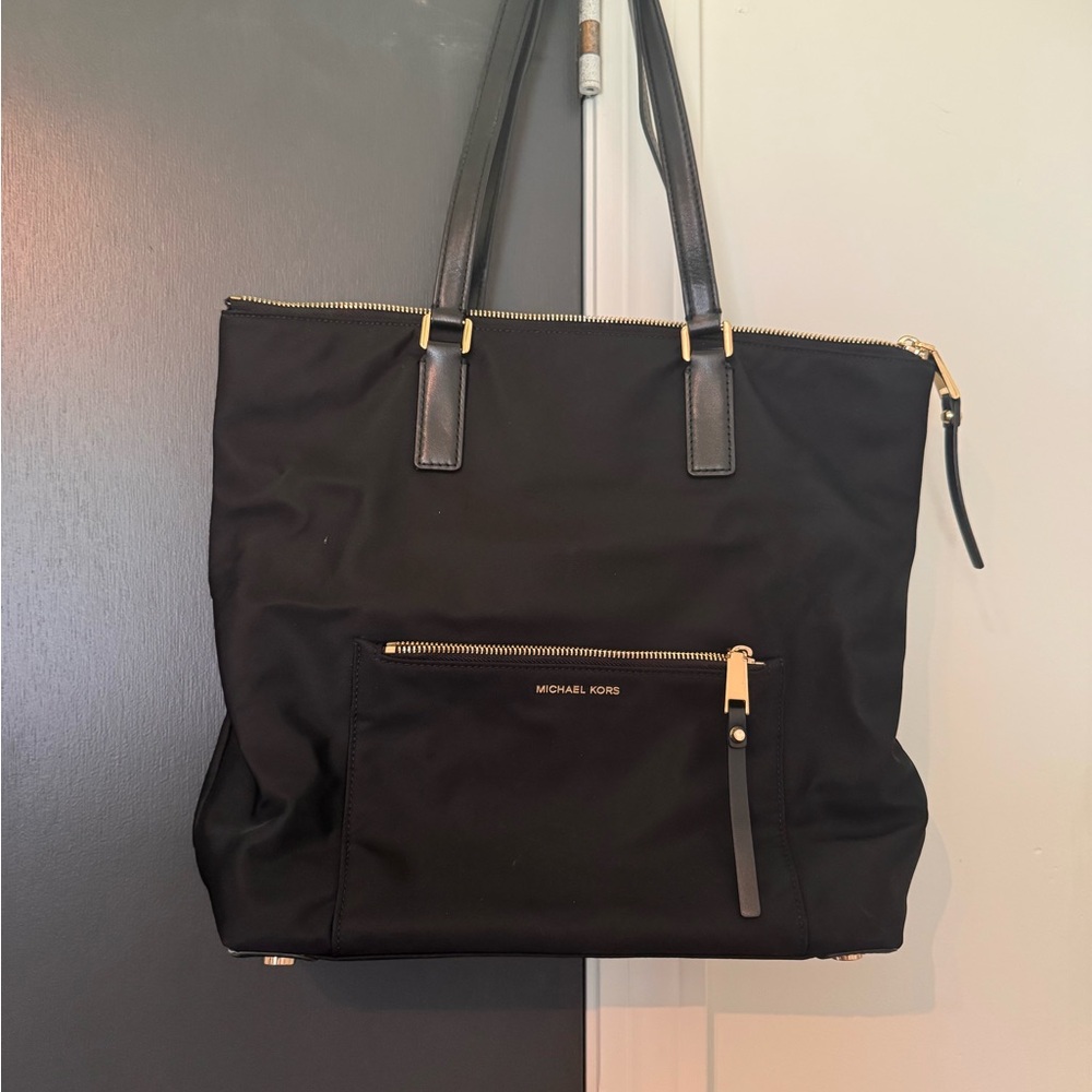 Michael Kors Black Nylon Tote Bag with Front Zip Pocket